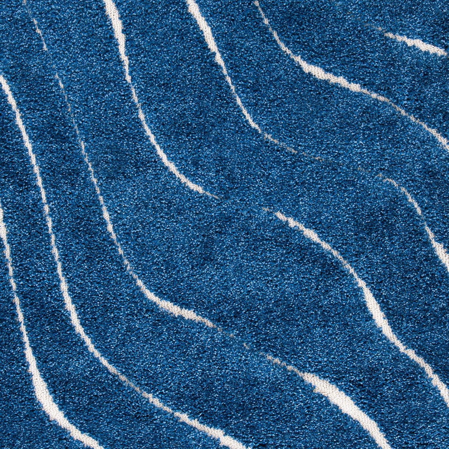 Florida Shag SG472 Power Loomed Indoor Area Rug - Dark Blue/Cream - 6'x9' - Safavieh