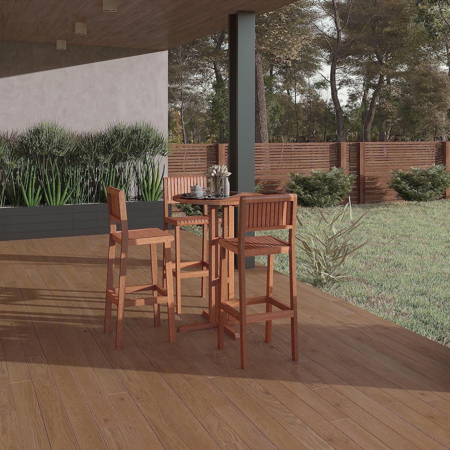 Amazonia Milano 1-Piece Patio Barstool | Eucalyptus Wood | Ideal for Outdoors and Indoors