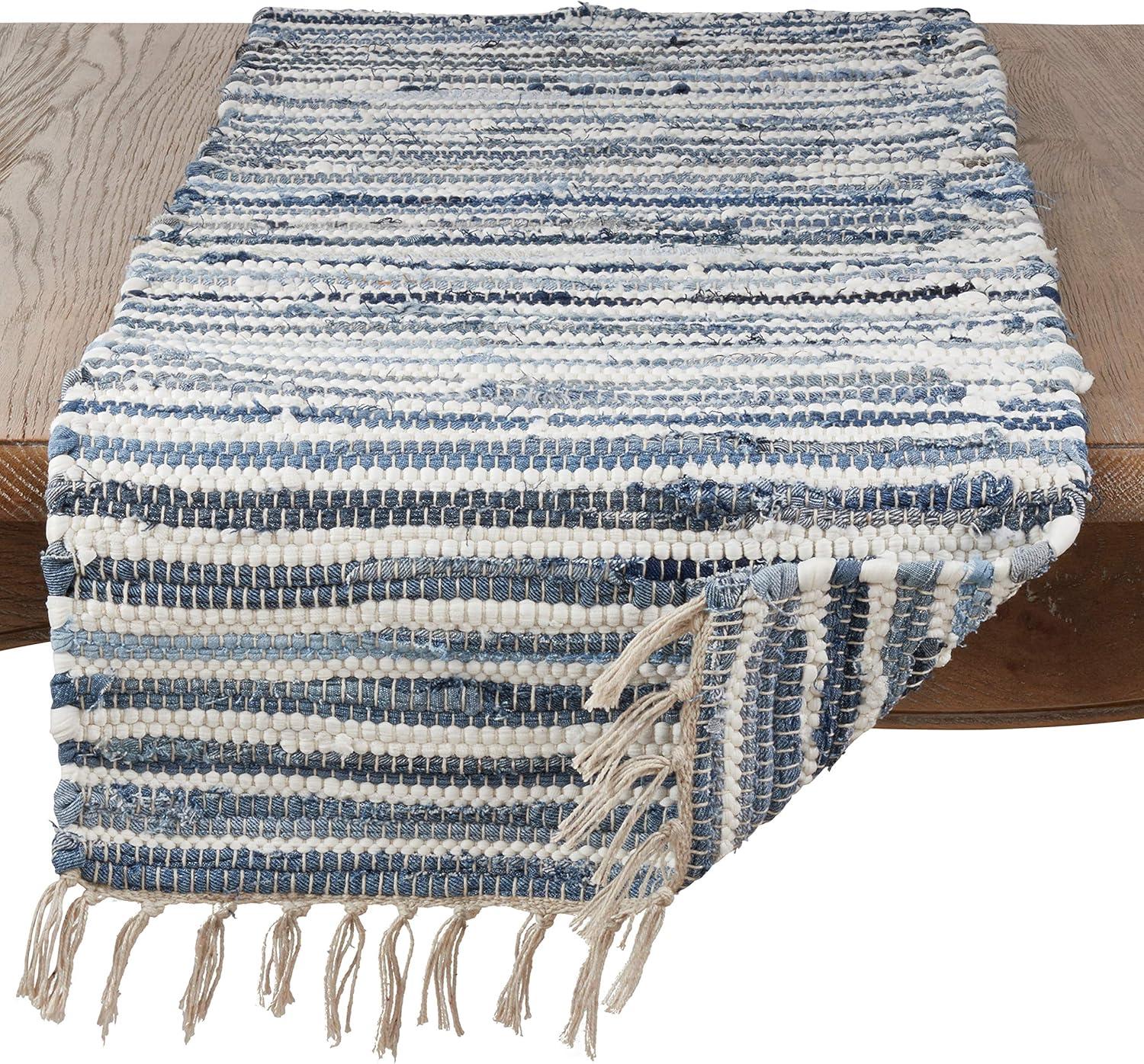 Striped Denim Chindi Cotton Dining Table Runner