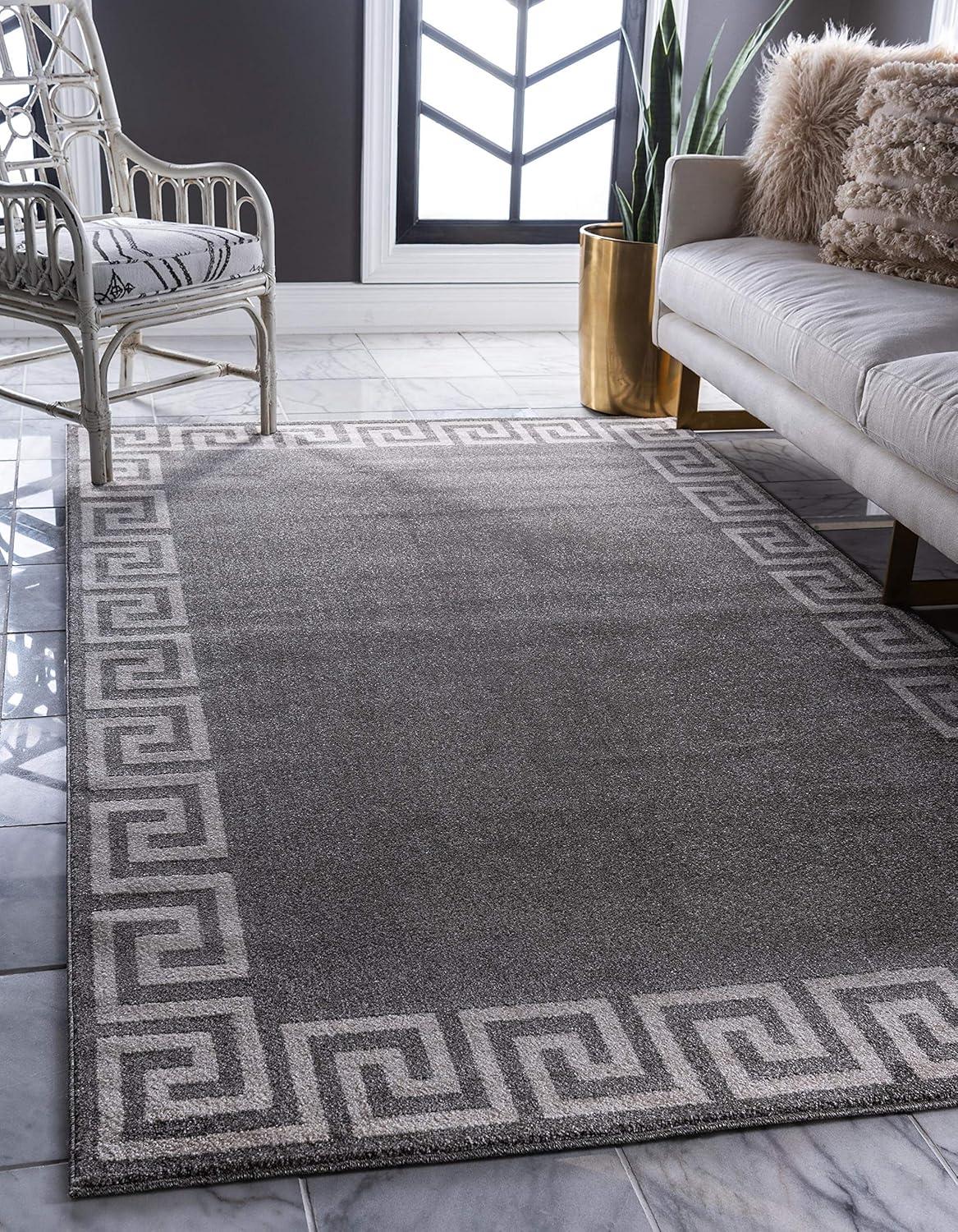 Gray Geometric Border Design 5' x 7' Area Rug