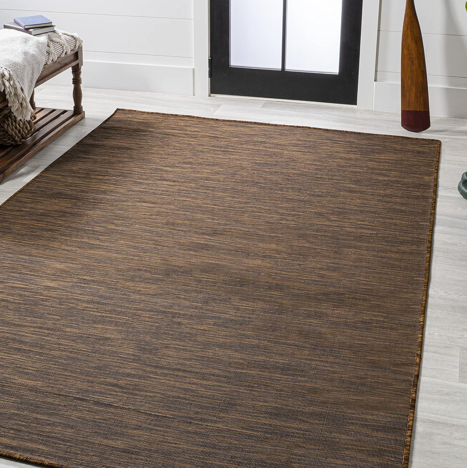 8'x10' Ethan Modern Flatweave Solid  Area Rug, Brown - JONATHAN Y