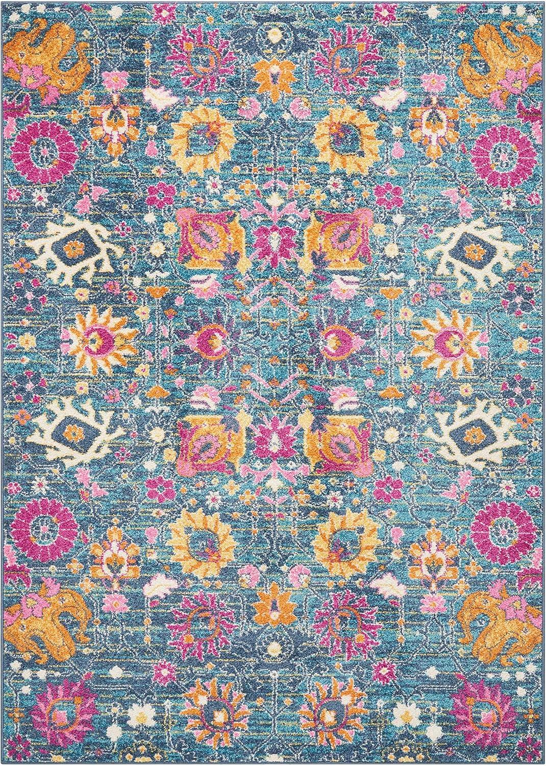 Handmade Floral Denim Rectangular Synthetic 4' x 6' Rug