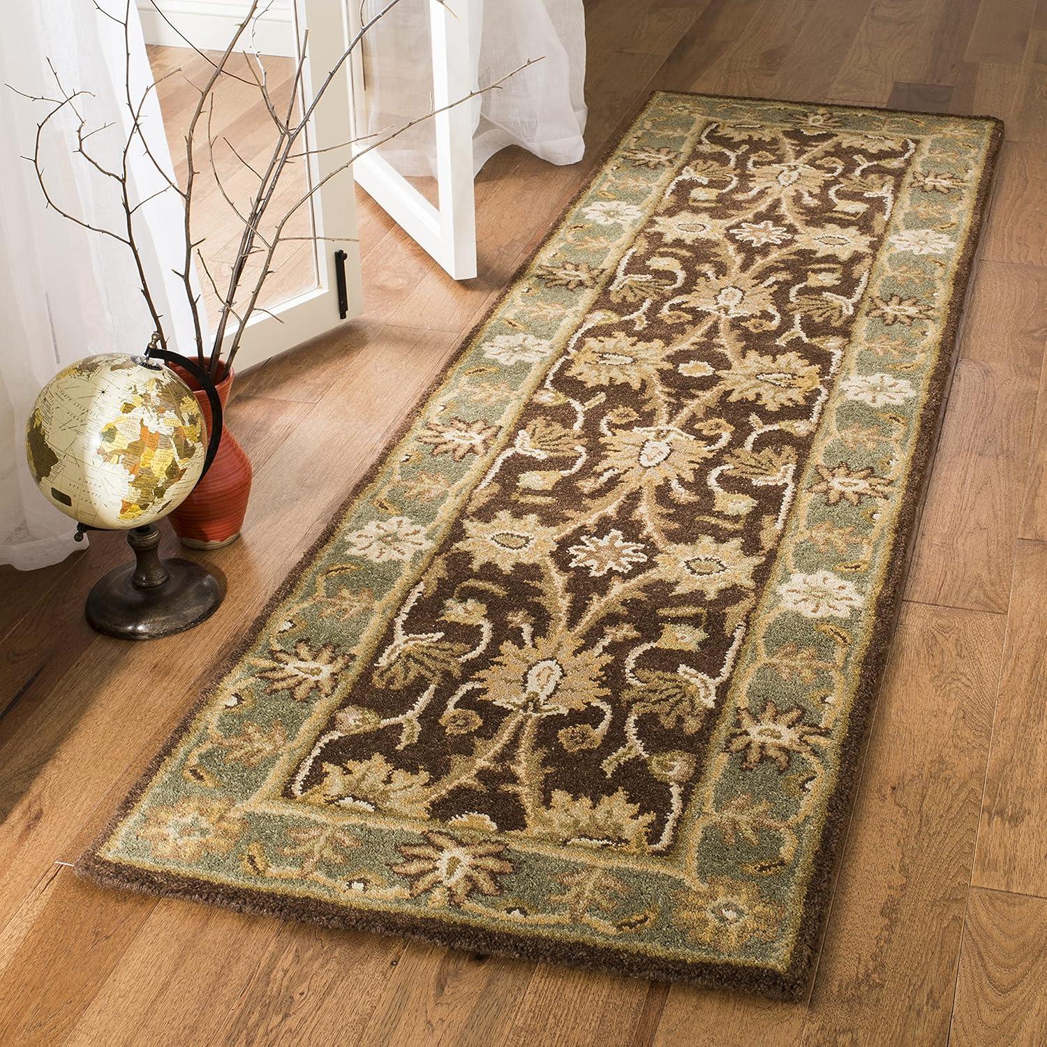 Heirloom Chocolate and Blue Hand-Tufted Wool Runner Rug - 2'3" x 6'