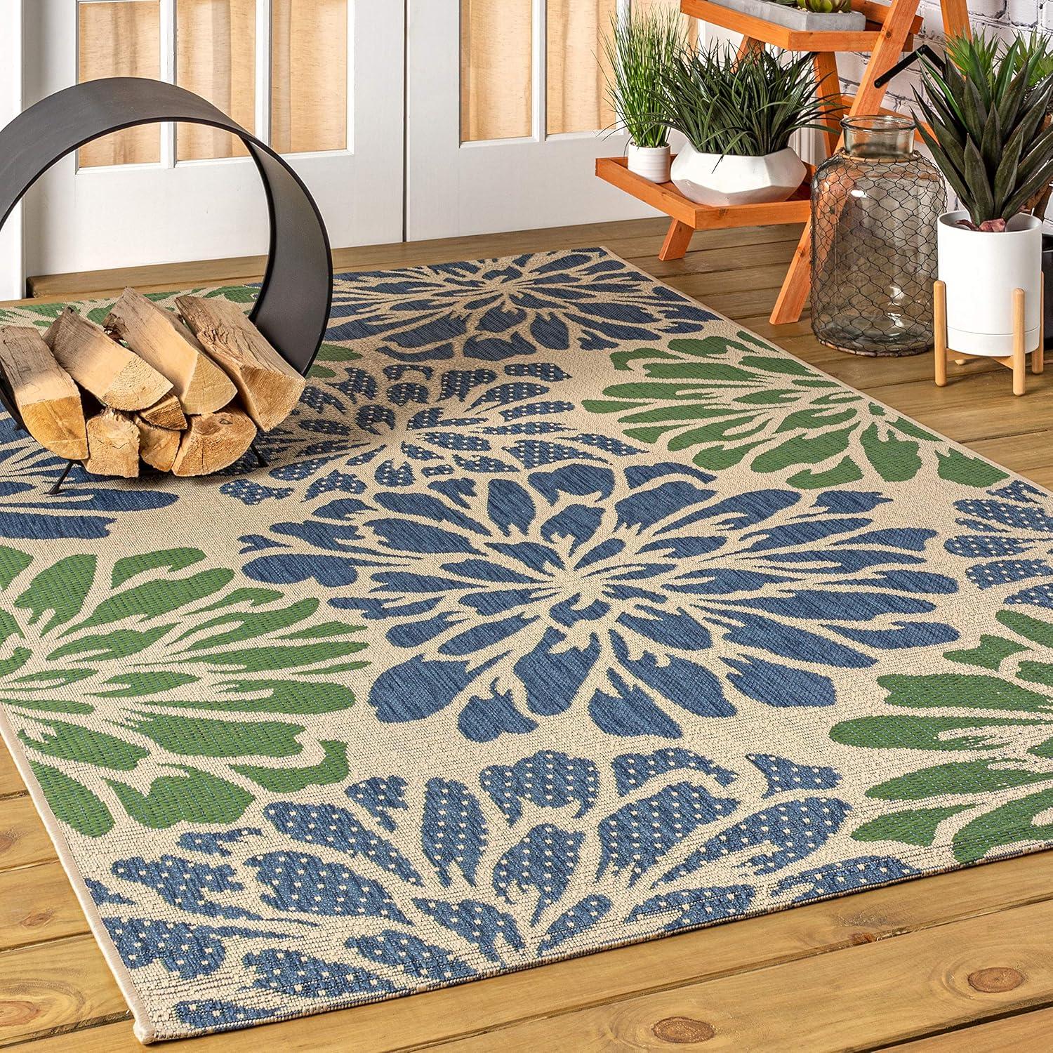 Zinnia Modern Floral Textured Weave Indoor/Outdoor Area Rug - JONATHAN Y