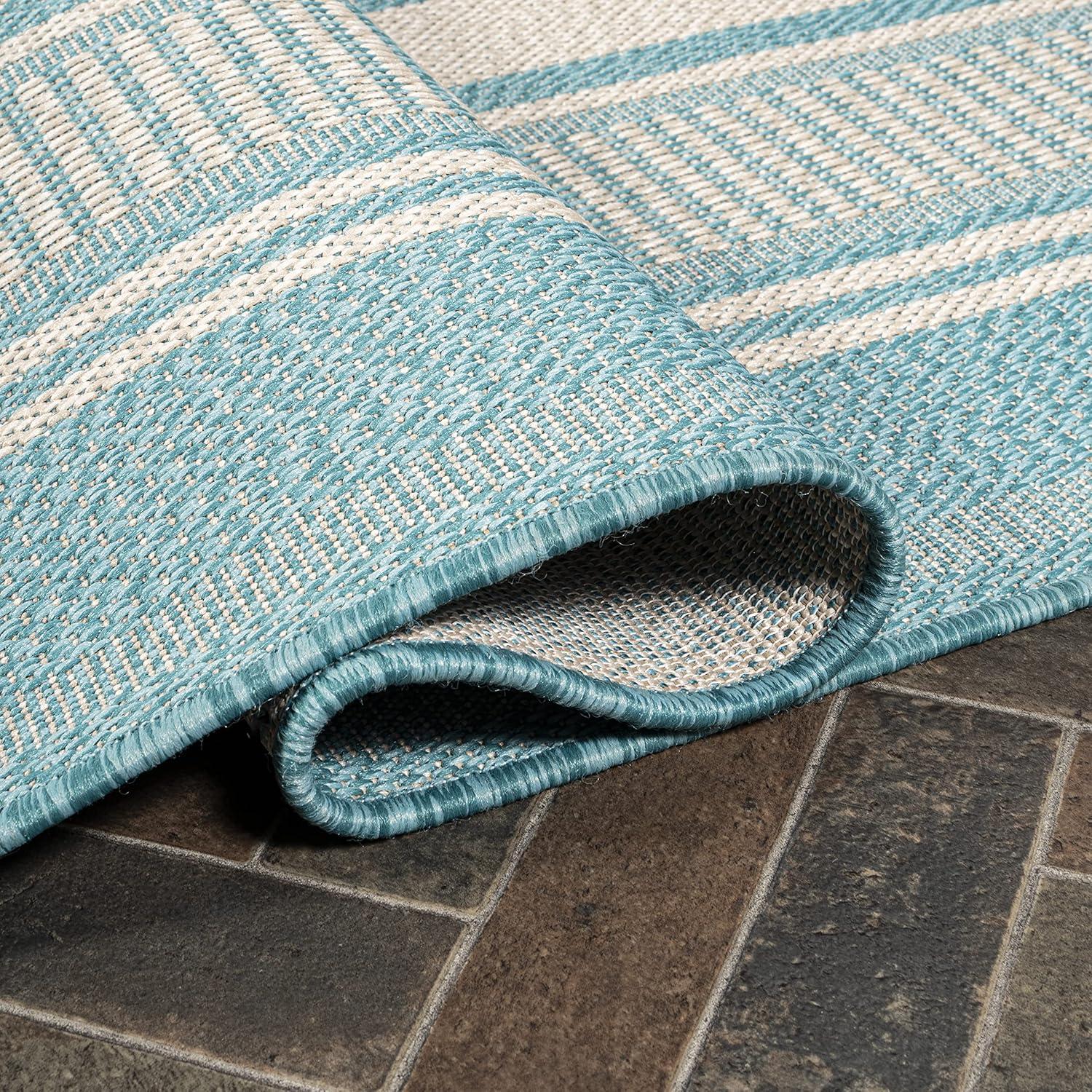 3' x 5' Haynes Modern Double Stripe Indoor/Outdoor Area Rug, Aqua/Beige - JONATHAN Y