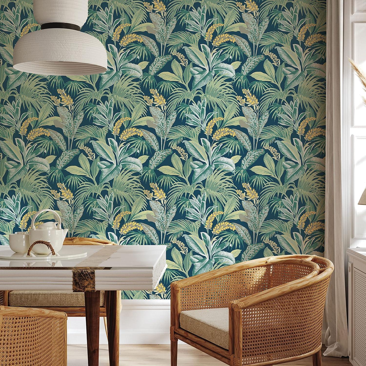 Navy Nights Havana Palm Vinyl Peel and Stick Wallpaper Roll (Covers 28 sq. ft.)