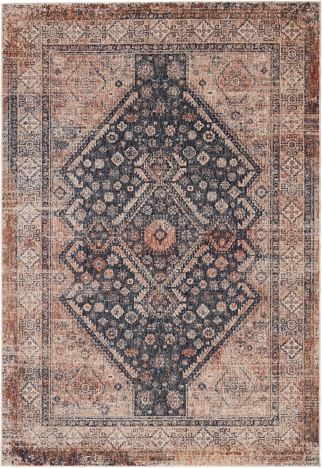 Blue and Taupe Synthetic Medallion 8' x 10' Area Rug