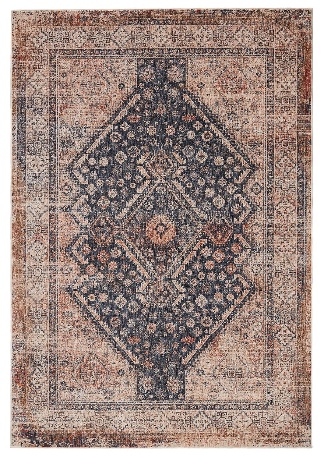 Blue and Taupe Synthetic Medallion 8' x 10' Area Rug
