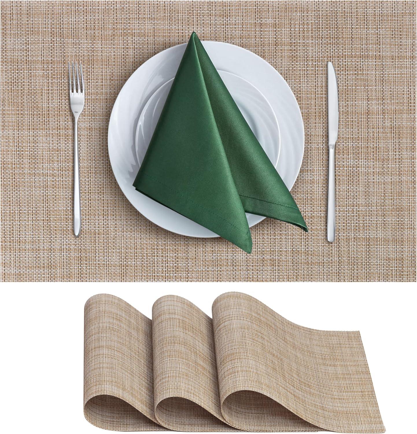 CraftyCrocodile Placemats Set of 4 - Classic Vinyl Dining Table Place Mats 12 x 18 Inch Caramel