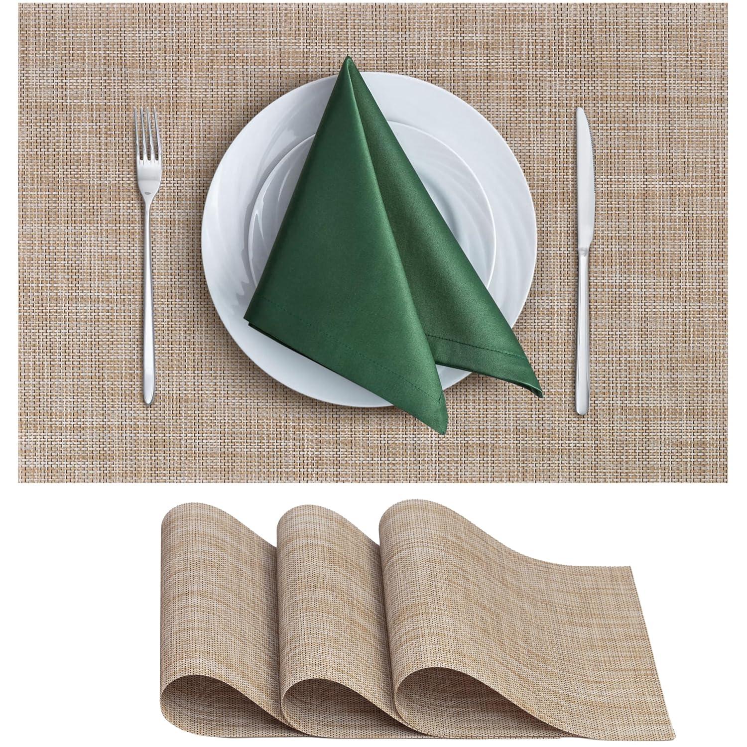 CraftyCrocodile Placemats Set of 4 - Classic Vinyl Dining Table Place Mats 12 x 18 Inch Caramel