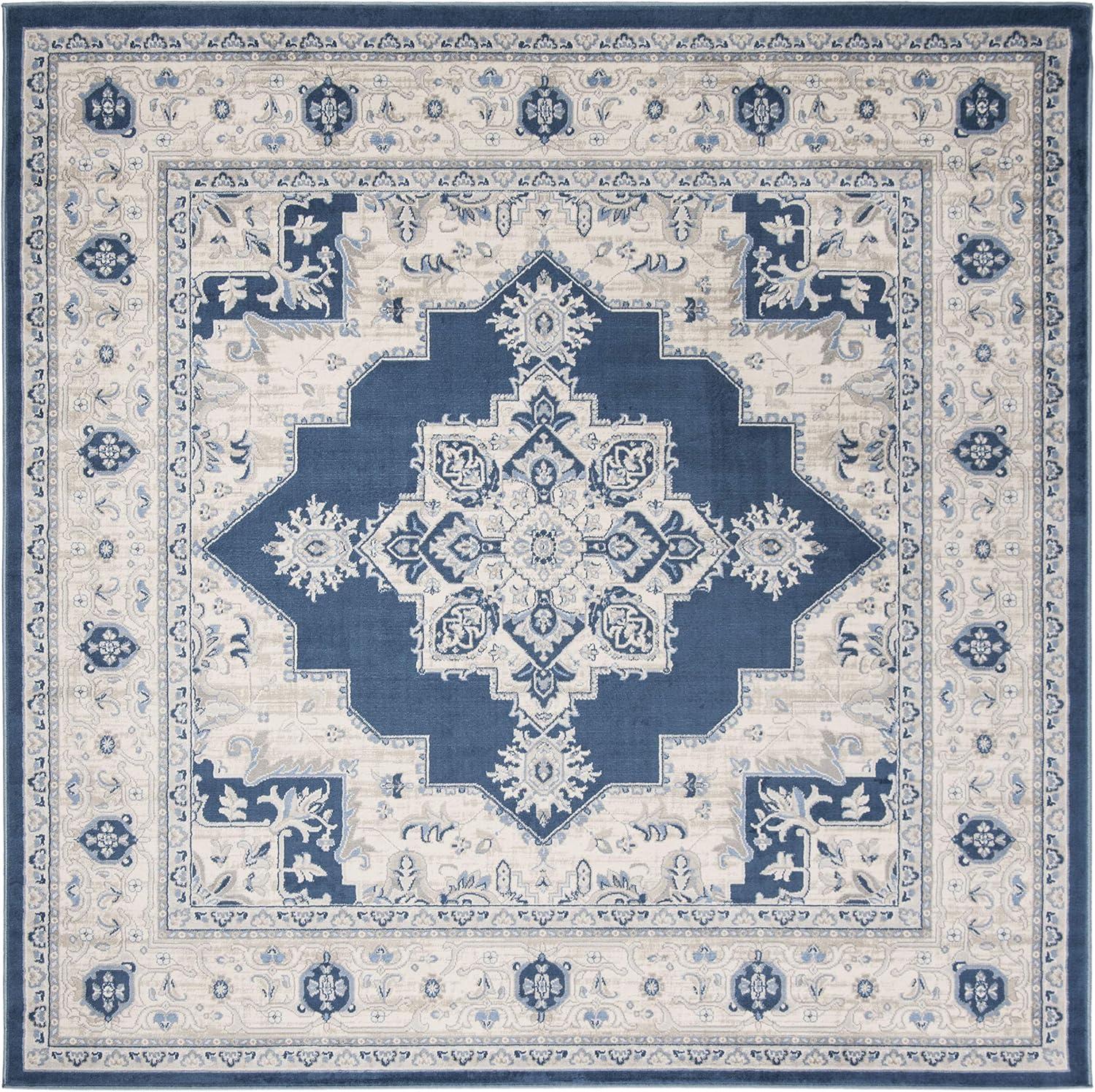 SAFAVIEH Brentwood Salah Oriental Area Rug, Navy/Cream, 8' x 8' Square