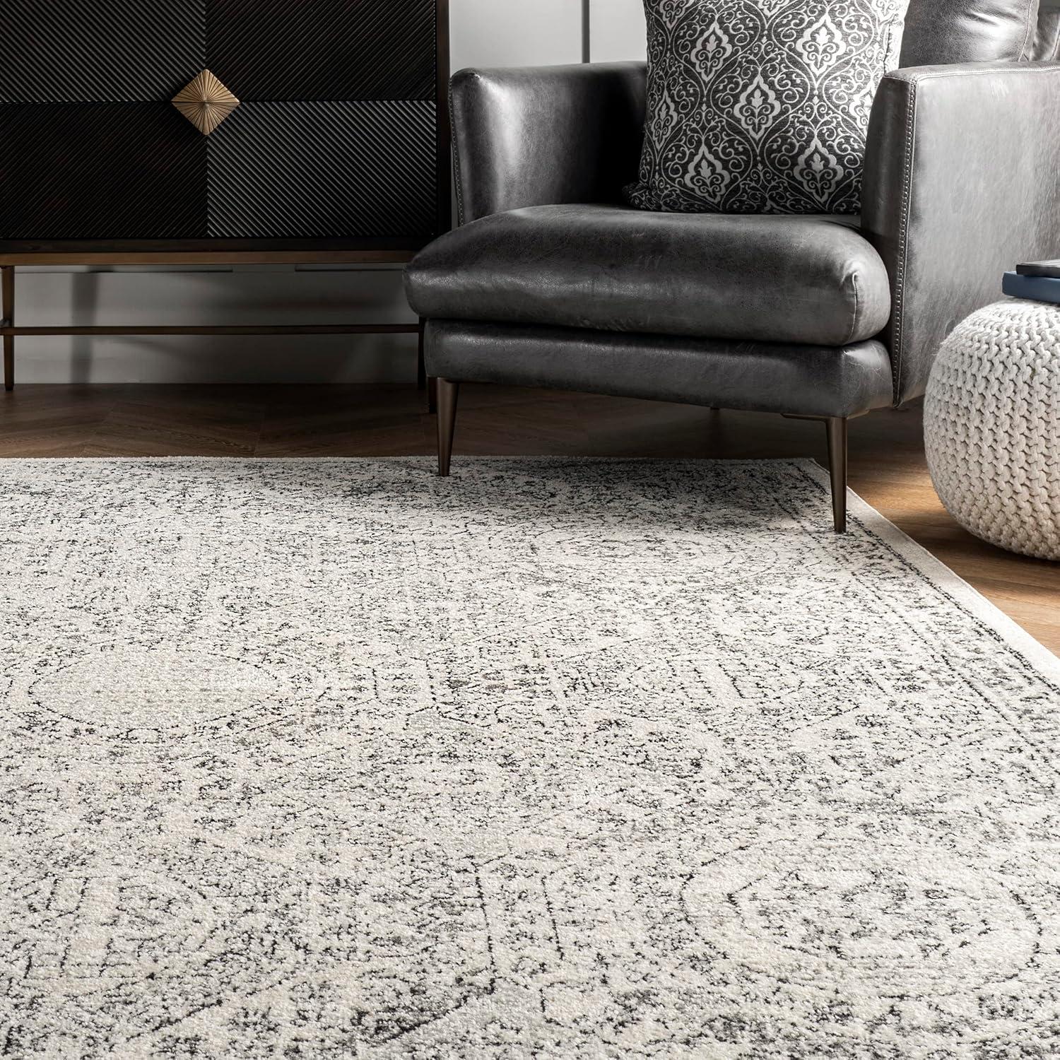 Reversible Gray Synthetic 8' x 10' Easy Care Area Rug
