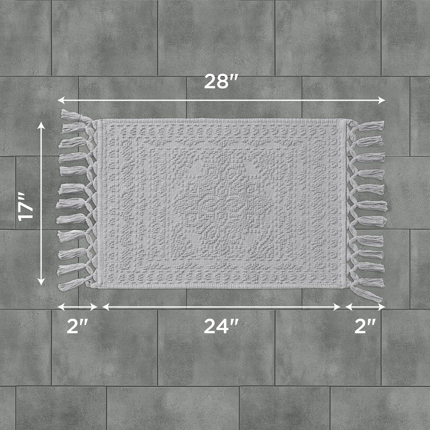 French Connection Nellore Bathroom Rugs, Woven and Beaded Bathroom Mats, Durable Bath Rugs, Thick Bath Mats for Bathroom and Shower Rugs, 17" x 28", Light Grey