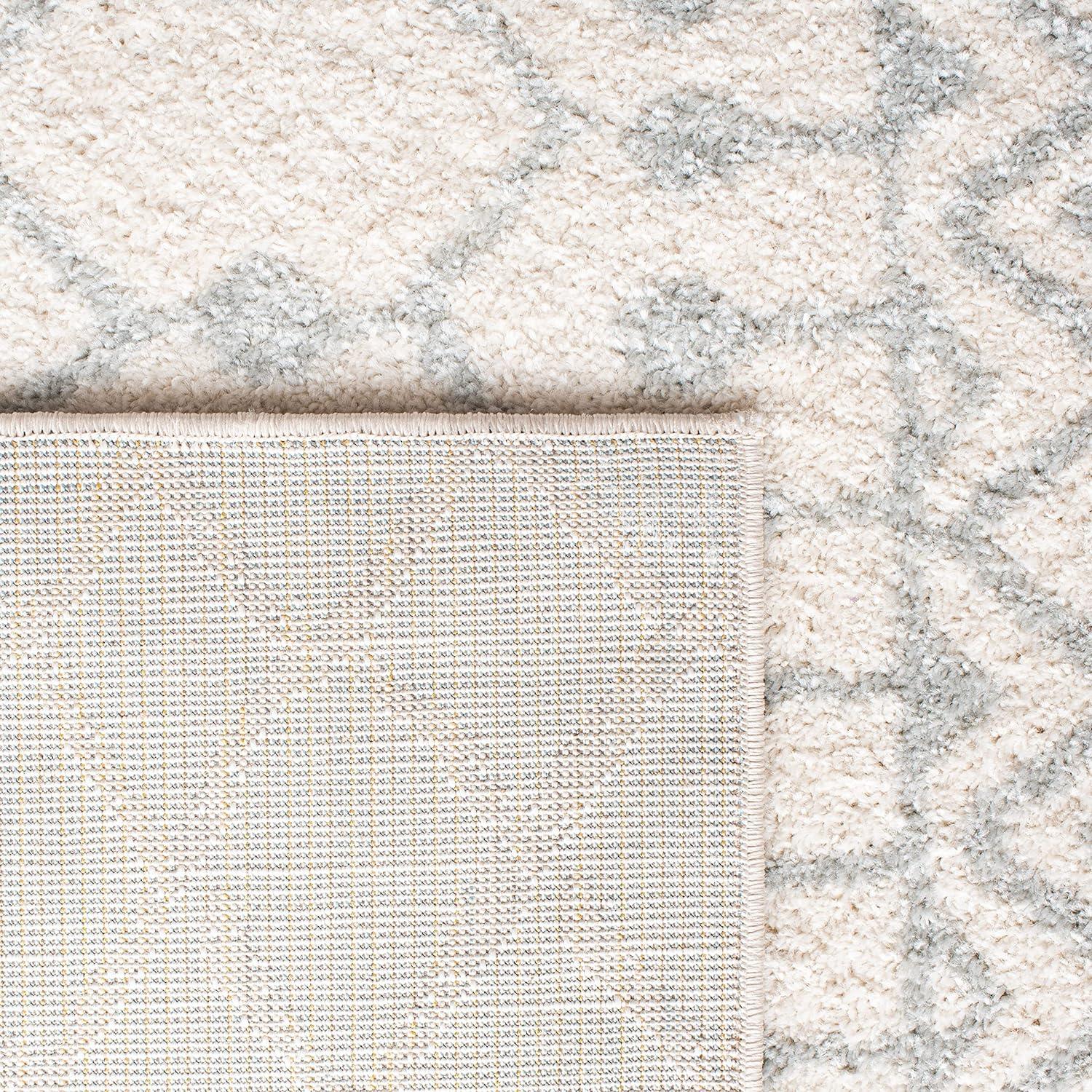 Ivory and Light Grey Hand-Knotted Square Synthetic Rug