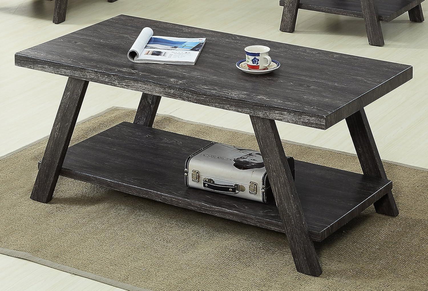 Athens 3-Piece Contemporary Wood Shelf Coffee Table Set