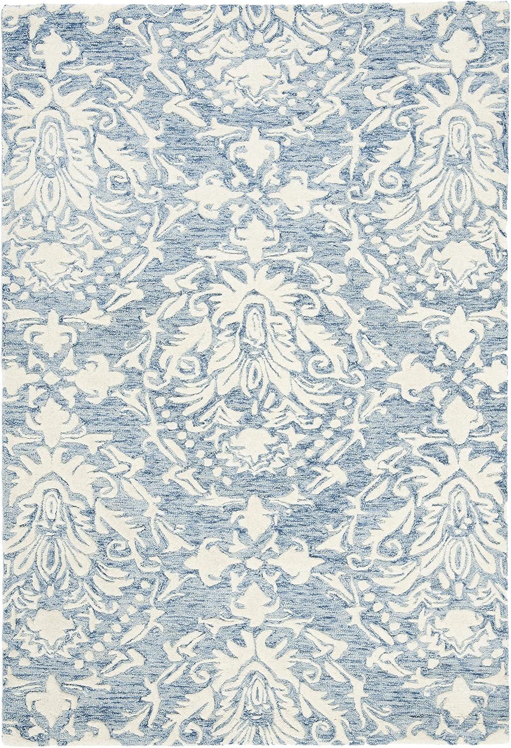 SAFAVIEH Blossom Kestrel Damask Wool Area Rug, Blue/Ivory, 4' x 6'