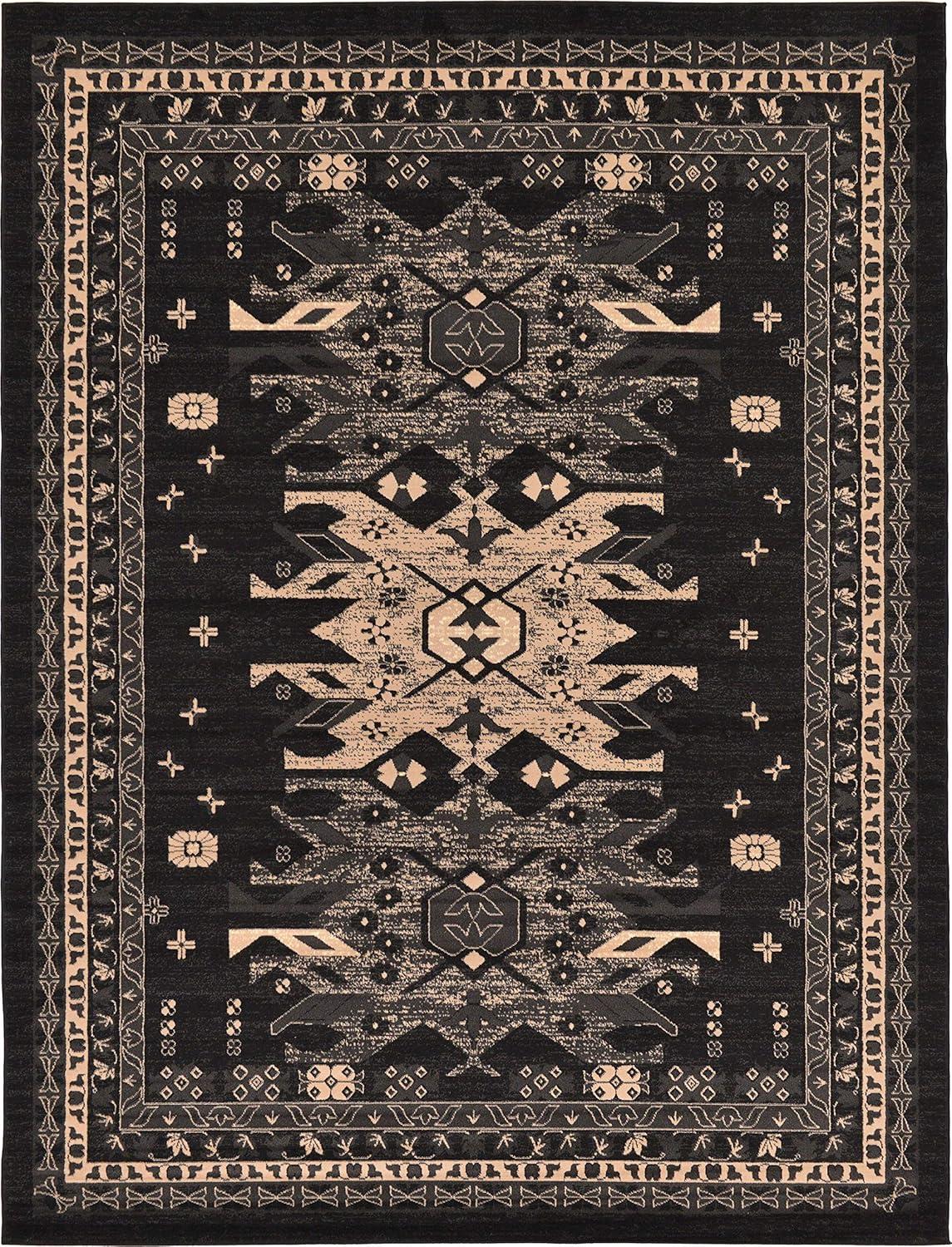 Unique Loom Taftan Collection Area Rug - Oasis (7' 1" x 10' Rectangle Black/Cream)