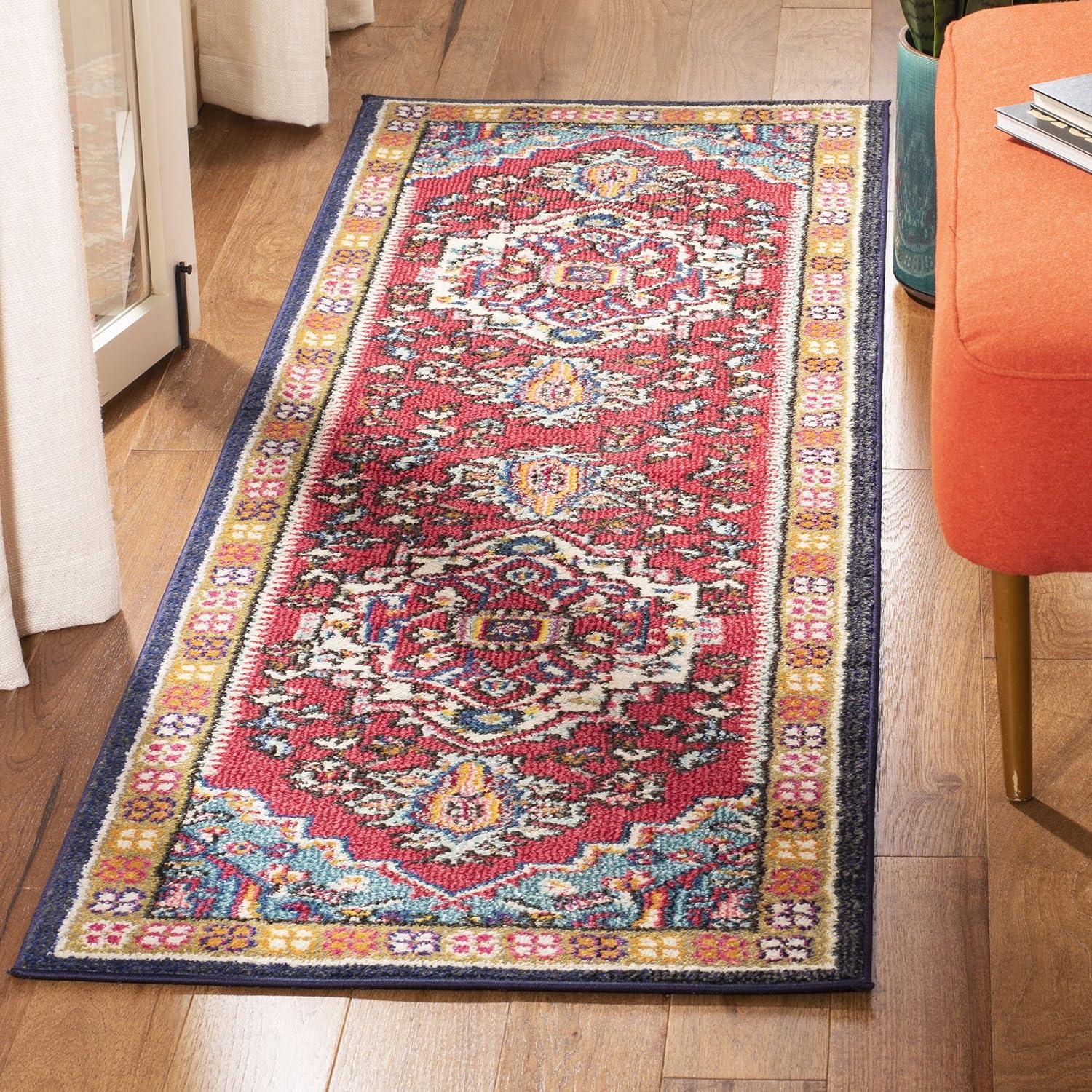 Boho-Chic Red & Turquoise Floral Synthetic Runner Rug - 2'2" x 6'