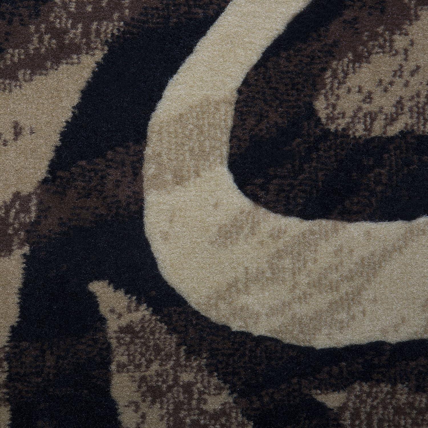 Abstract Swirl Black and Beige Easy-Care Synthetic Area Rug