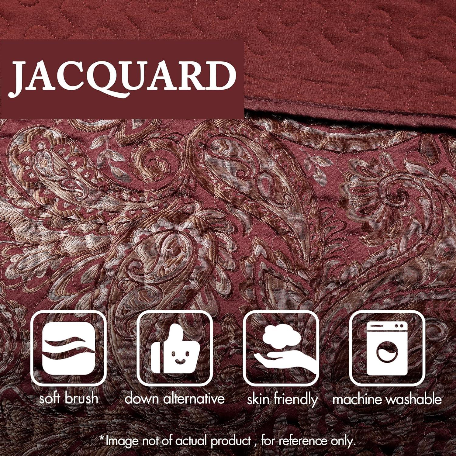 Madison Park 5pc King Whitman Reversible Jacquard Bedspread Set Burgundy: Embroidered, Traditional Style