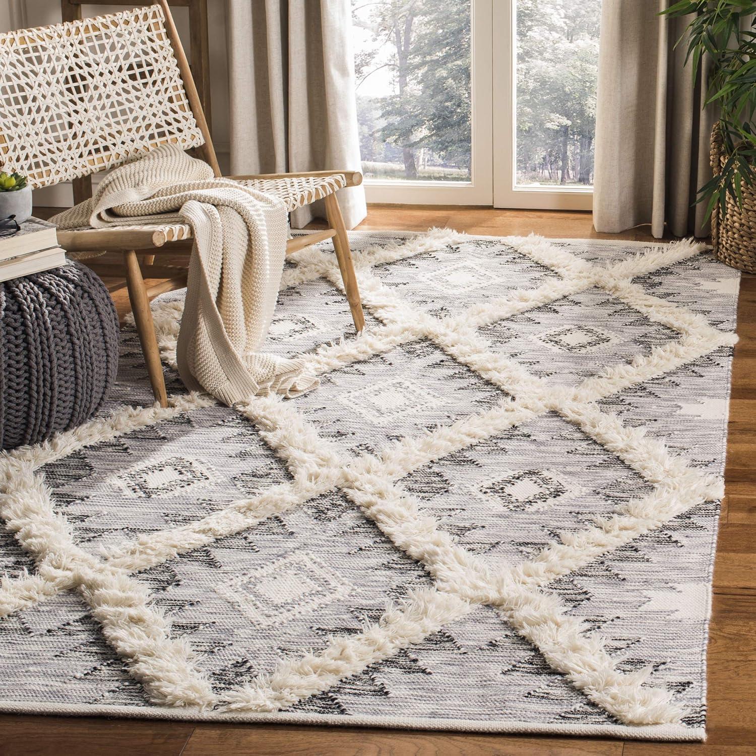 Charcoal and Ivory Hand-Knotted Wool 8' x 10' Area Rug