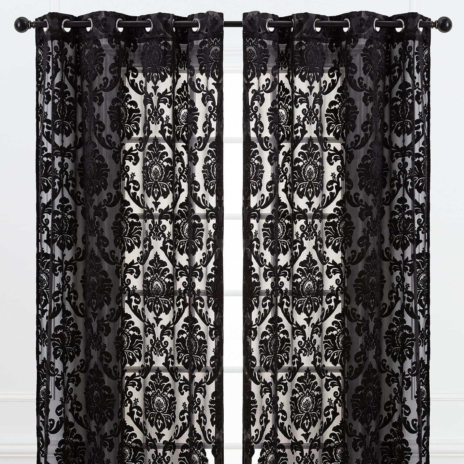 Chanasya 2pk Devore Damask Sheer Grommet Window Curtain Panels - Set of 2 - 52 x 63 Inches Long - Teal