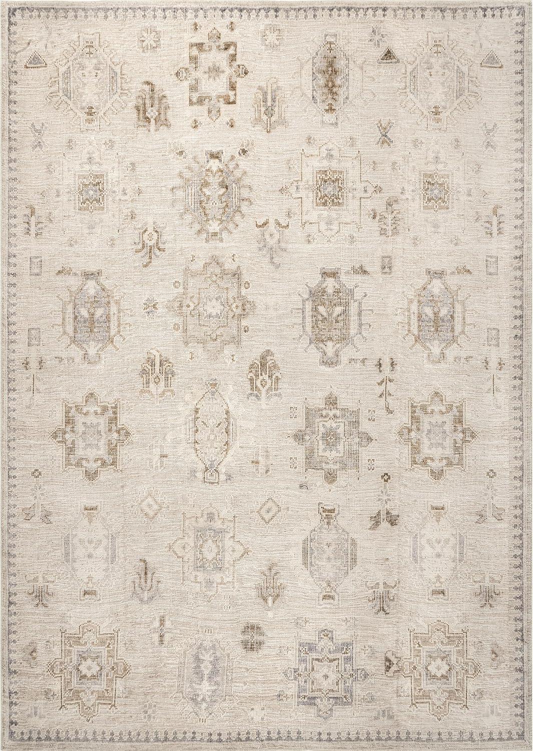 Nuloom Krystin Distressed Pet Friendly Machine Washable Area Rug, 5' x 8', Beige