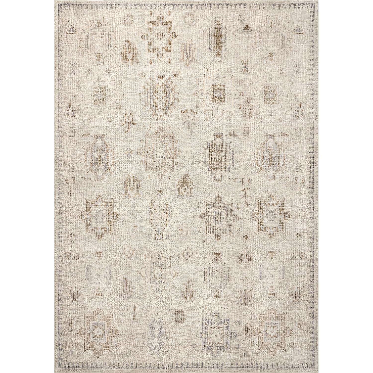 Nuloom Krystin Distressed Pet Friendly Machine Washable Area Rug, 5' x 8', Beige