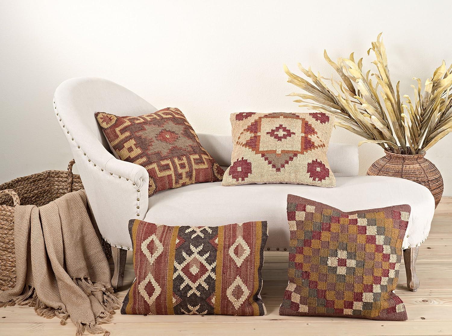 Multicolor Kilim Design Embroidered Rectangular Throw Pillow