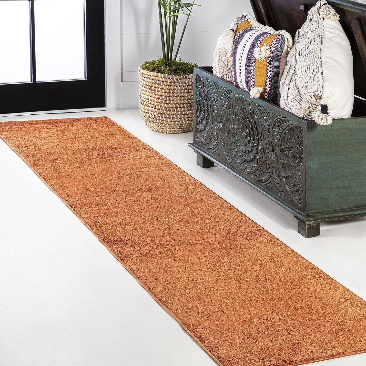 2'x10' Haze Solid Low-Pile Runner Rug, Orange - JONATHAN Y