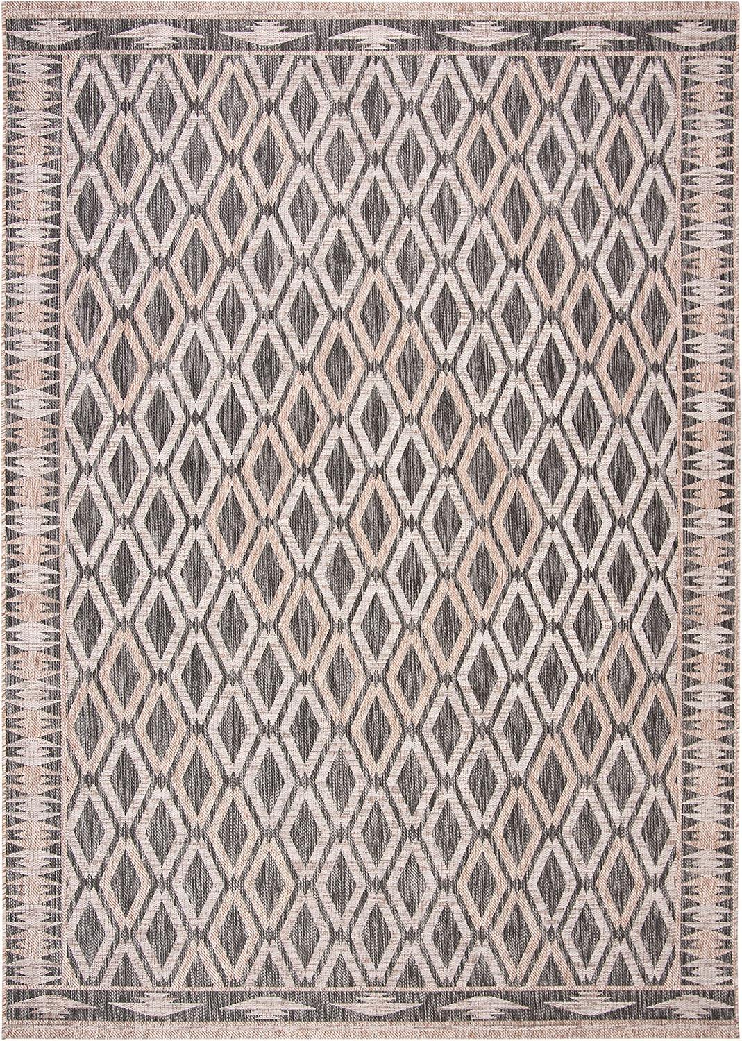 SAFAVIEH Courtyard Nicholas Geometric Diamonds Indoor/Outdoor Area Rug, 9' x 12', Black/Natural