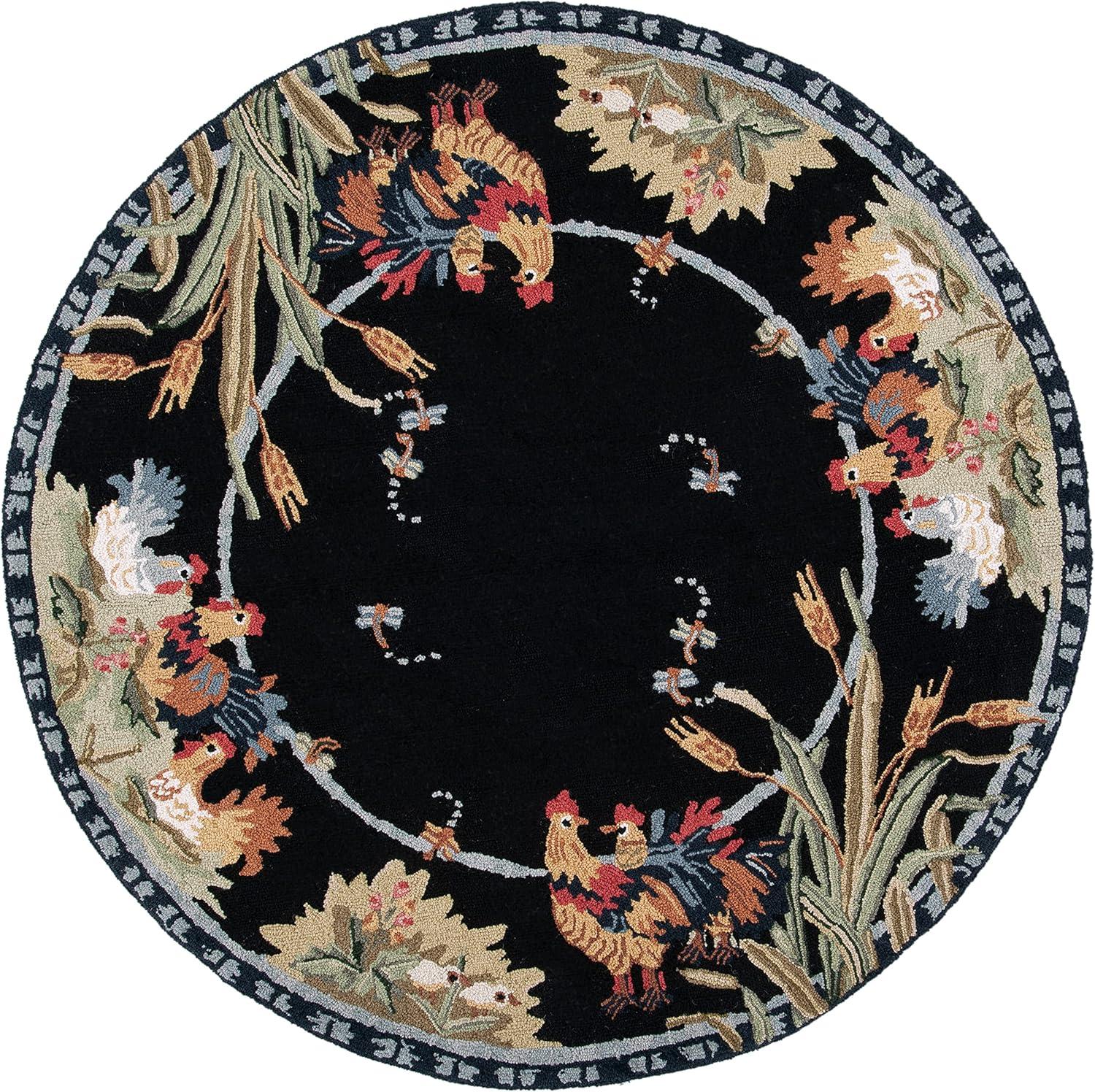 SAFAVIEH Chelsea Lanford Rooster Wool Area Rug, Black, 3' x 3' Round