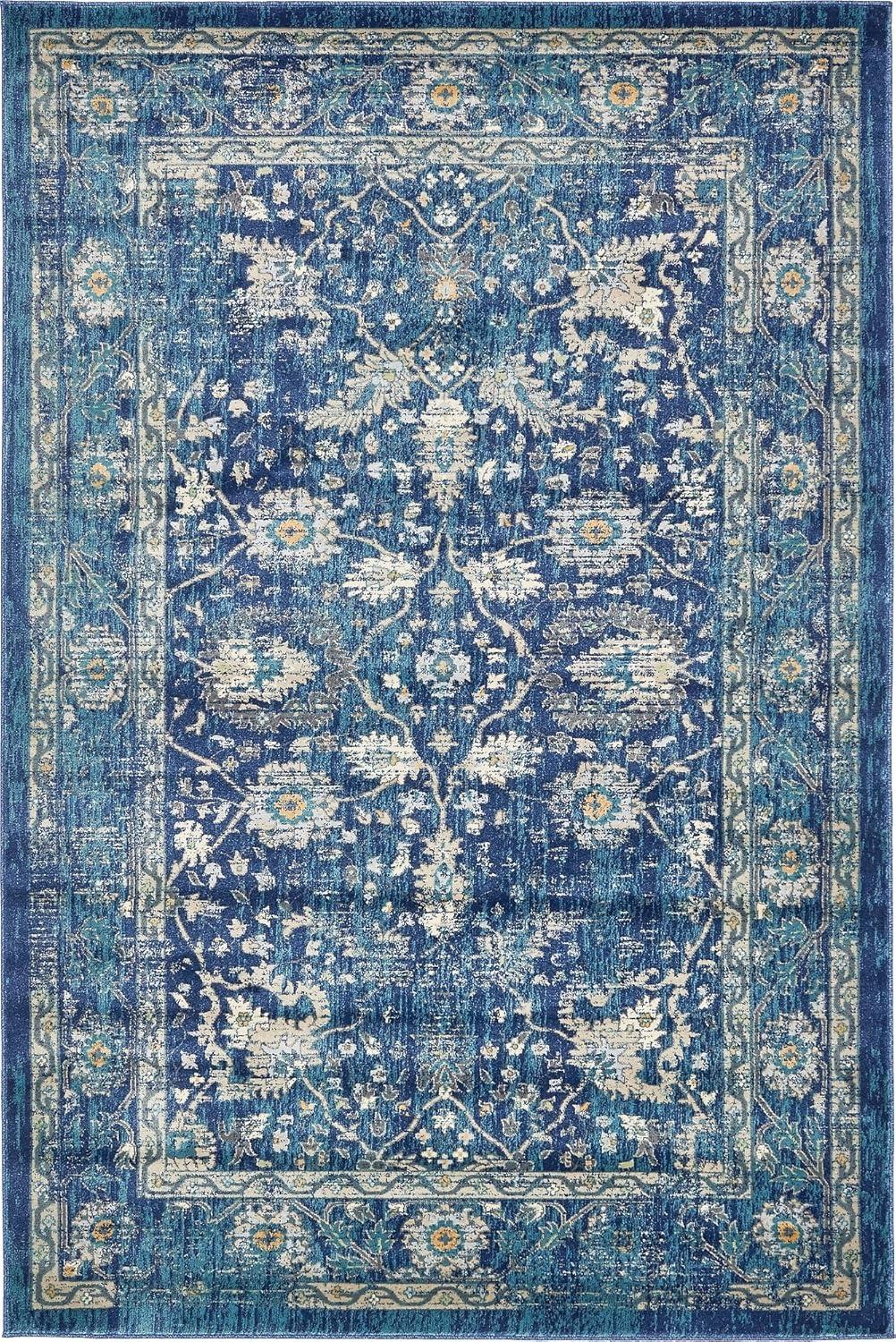 Rugs.com Oregon Collection Rug – 6' x 9' Blue Low-Pile Rug Perfect For Living Rooms, Large Dining Rooms, Open Floorplans