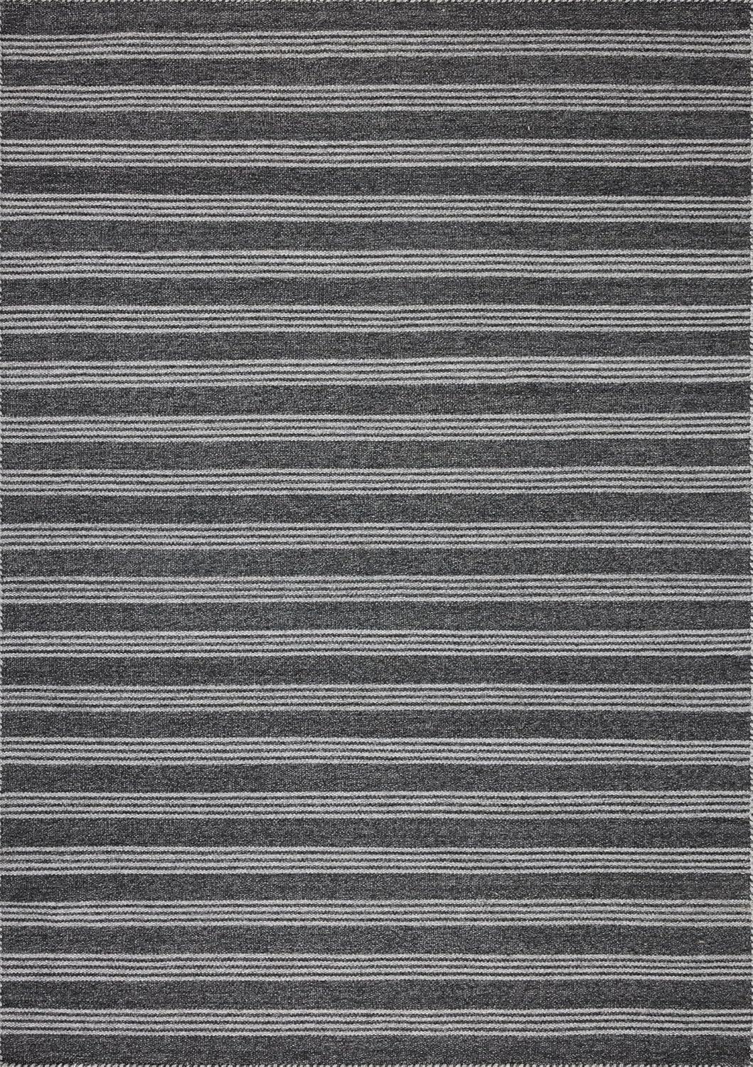 Charlie Striped Hand Loomed Polyester Indoor / Outdoor Area Rug in Black/Gray