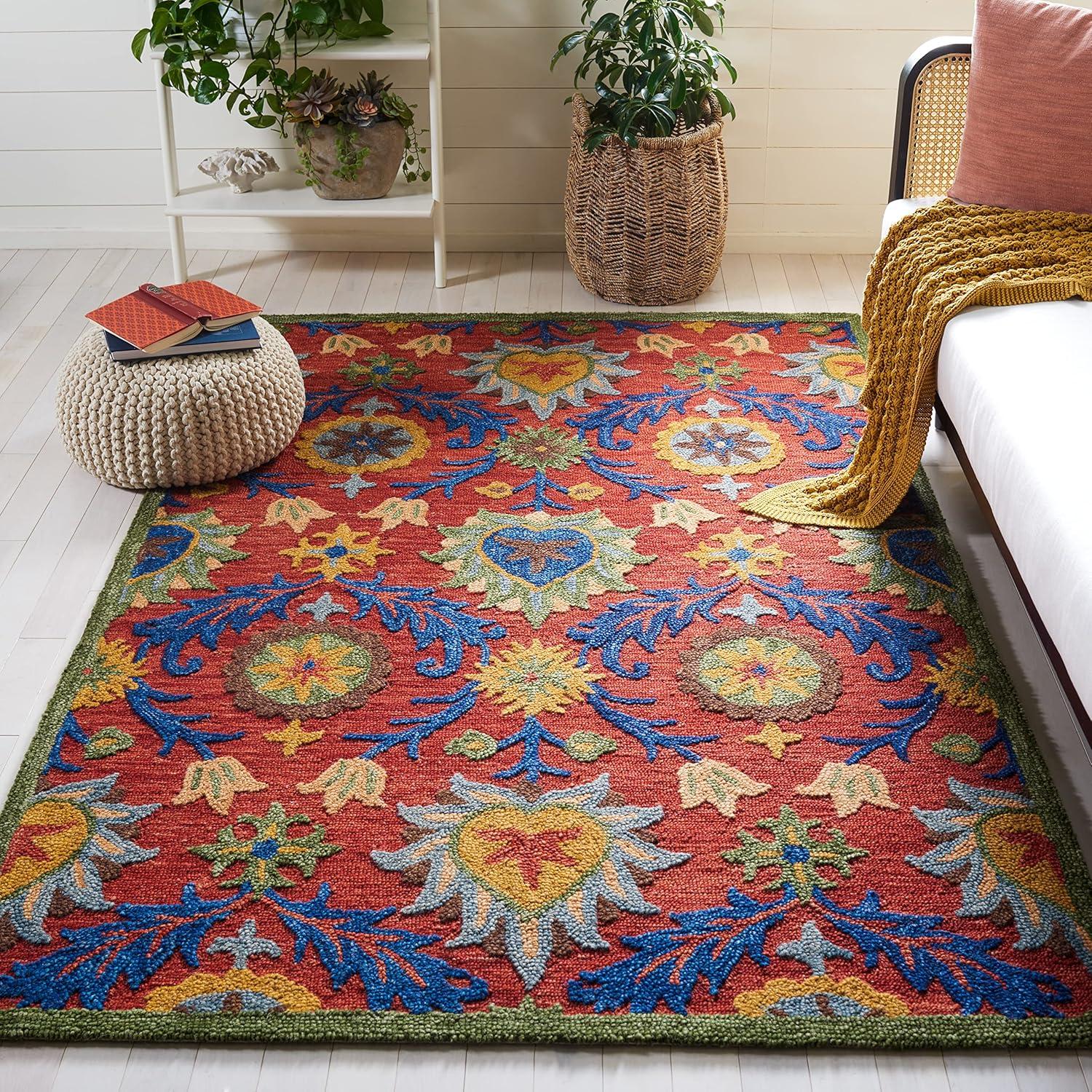 Blossom BLM563 Hand Tufted Area Rug - Red/Blue - 6'x6' - Safavieh.