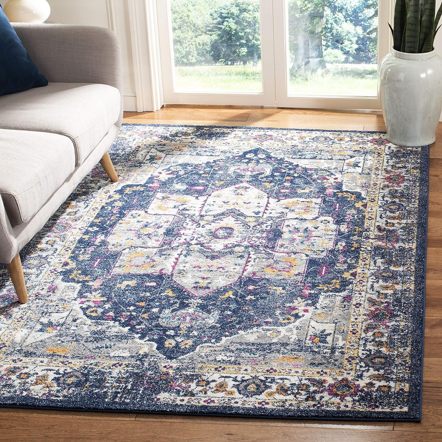 Evoke EVK275 Power Loomed Area Rug - Navy/Grey - 4'x6' - Safavieh.