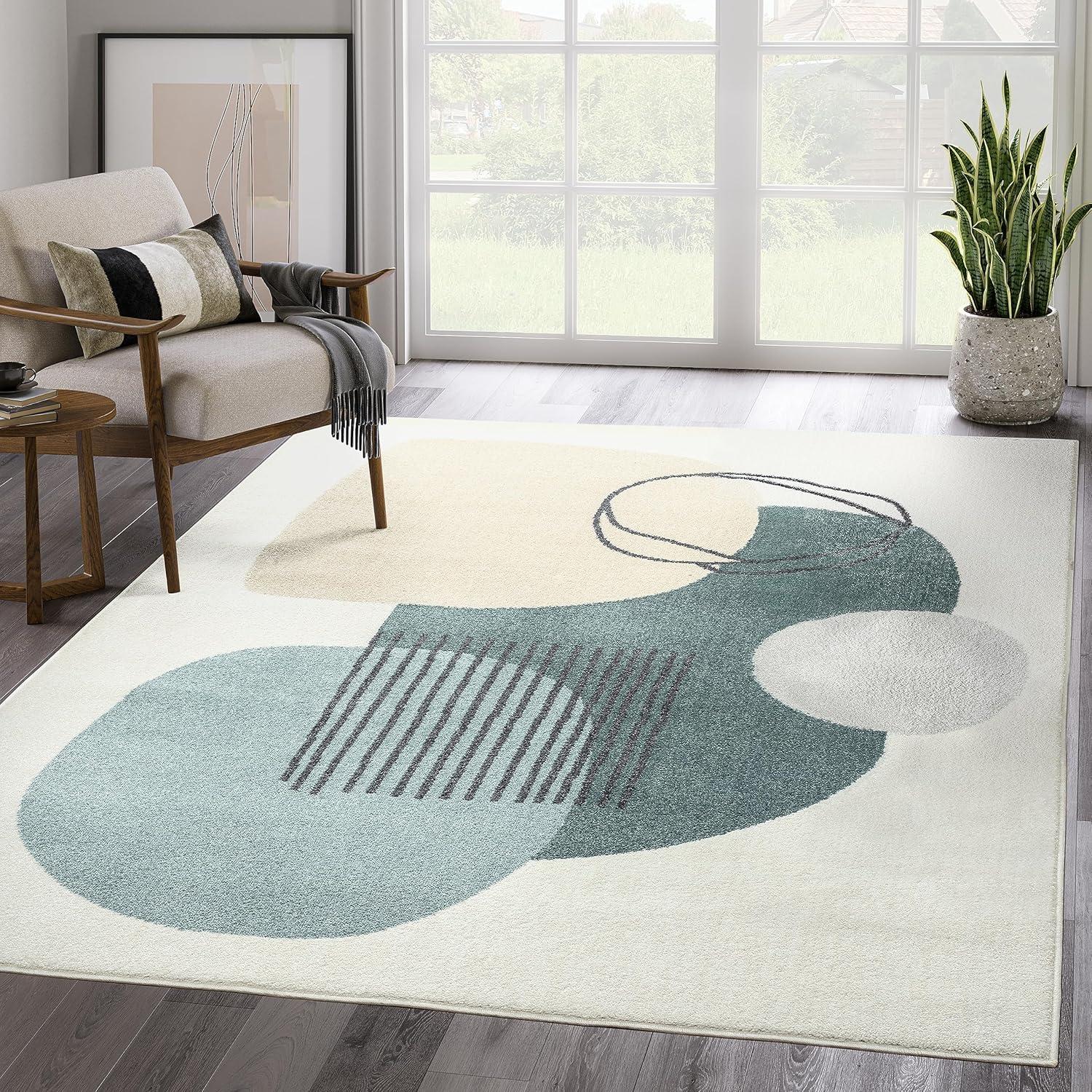 Abani 4' x 6' Cream and Green Mid Century Modern Area Rug