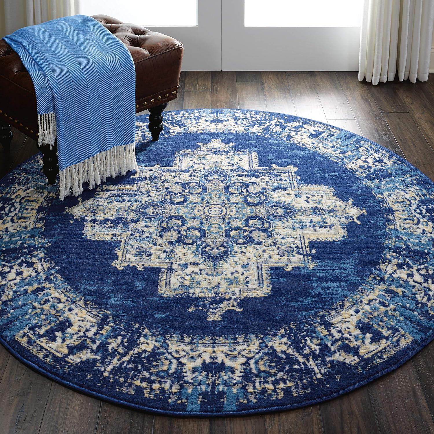 Nourison Grafix GRF14 Indoor only Area Rug - Navy Blue 4' Round