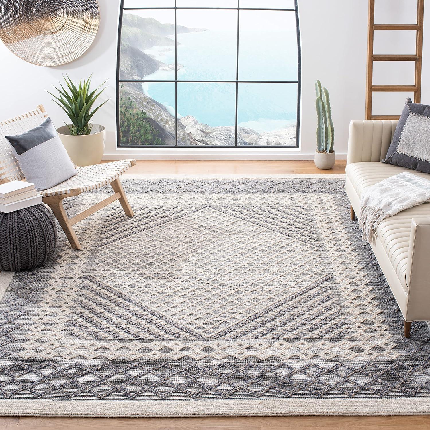 SAFAVIEH Natura Wesley Geometric Bordered Area Rug, Cream/Navy, 9' x 12'