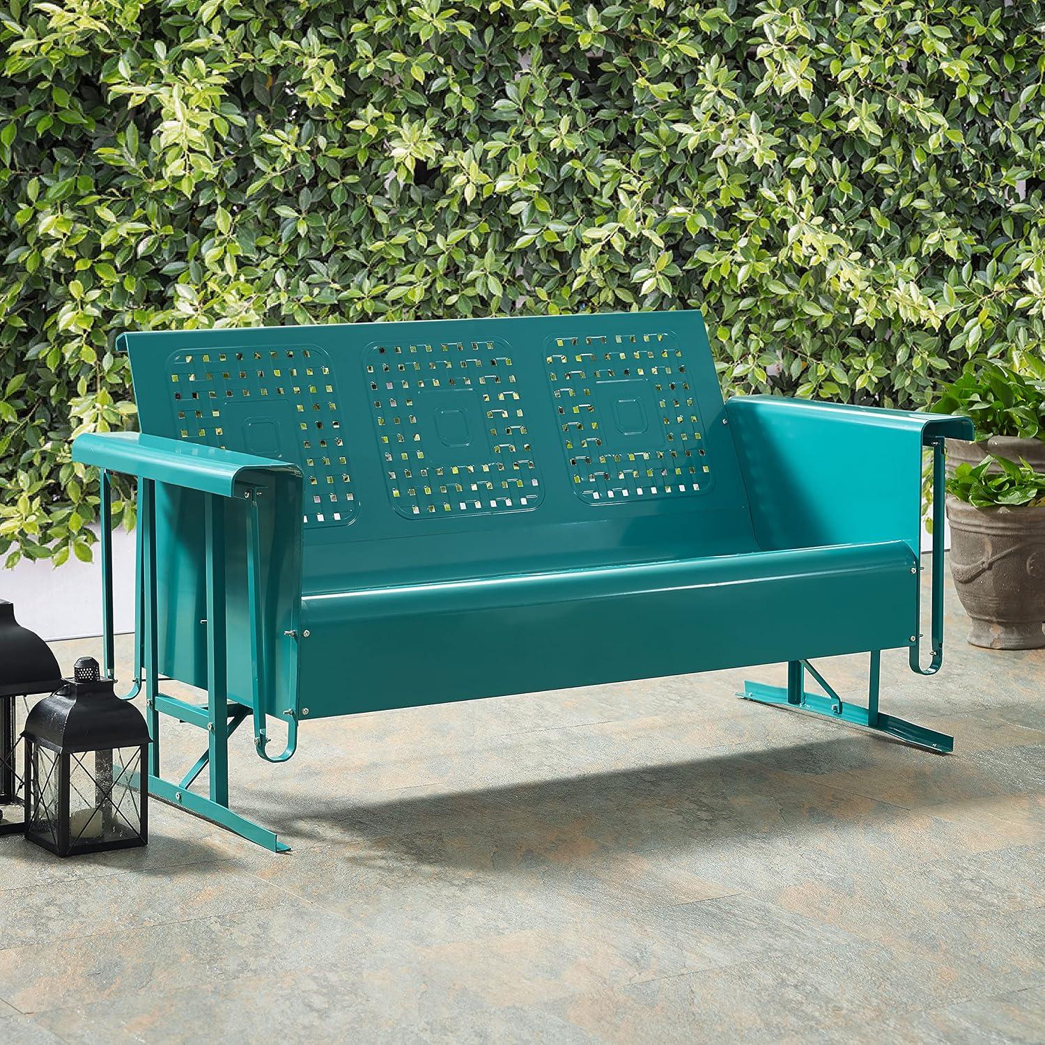 Turquoise Steel Three-Seat Outdoor Sofa Glider