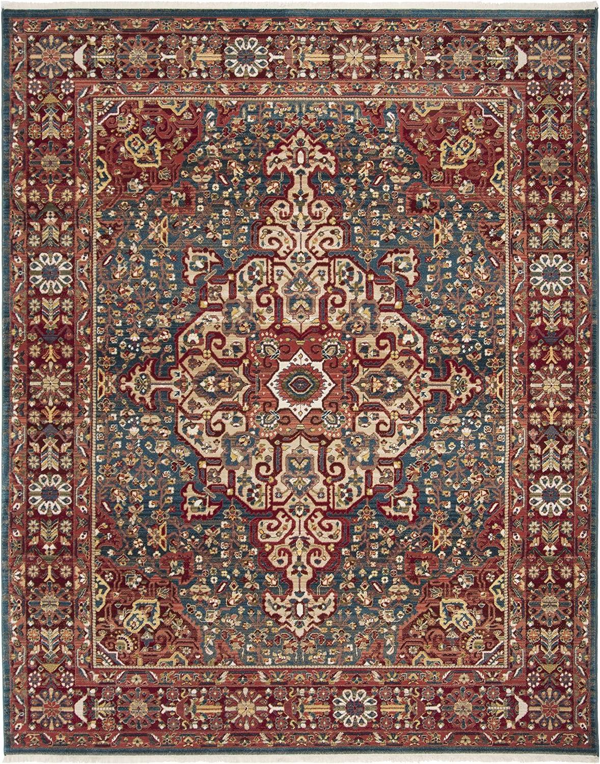 Kashan Blue and Red 9' x 12' Floral Synthetic Area Rug