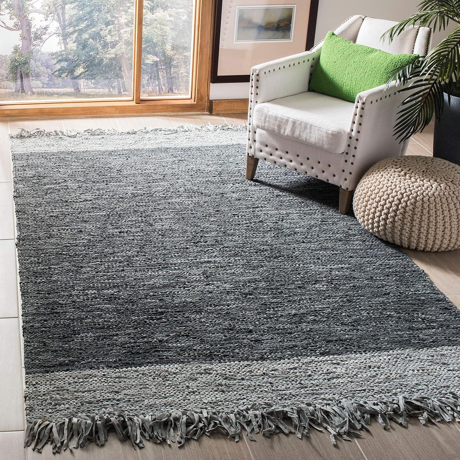 Vintage Leather VTL310 Hand Woven Indoor Area Rug - Light Grey/Dark Brown - 4'x6' - Safavieh