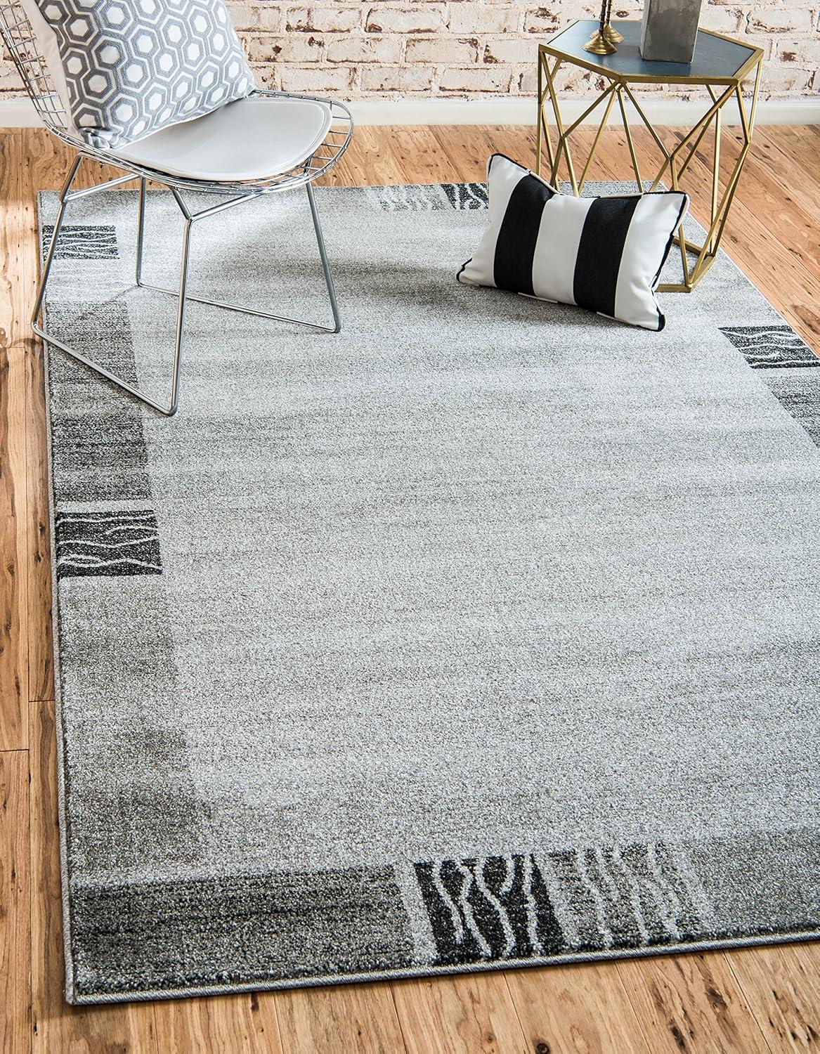 Unique Loom Indoor Rectangular Color Bordered Modern Area Rugs Gray/White, 9' 0 x 12' 0