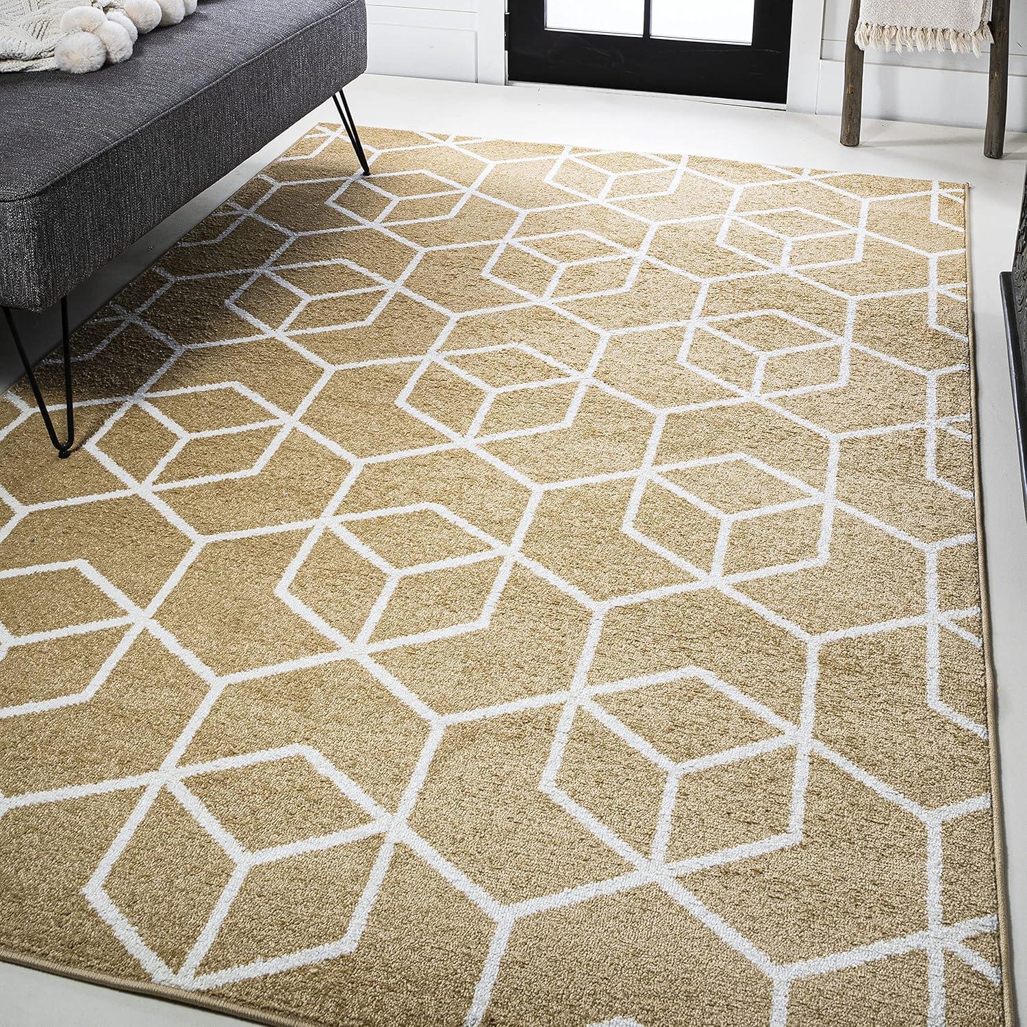 5'x8' Tumbling Blocks Modern Geometric Area Rug, Gold/White - JONATHAN Y