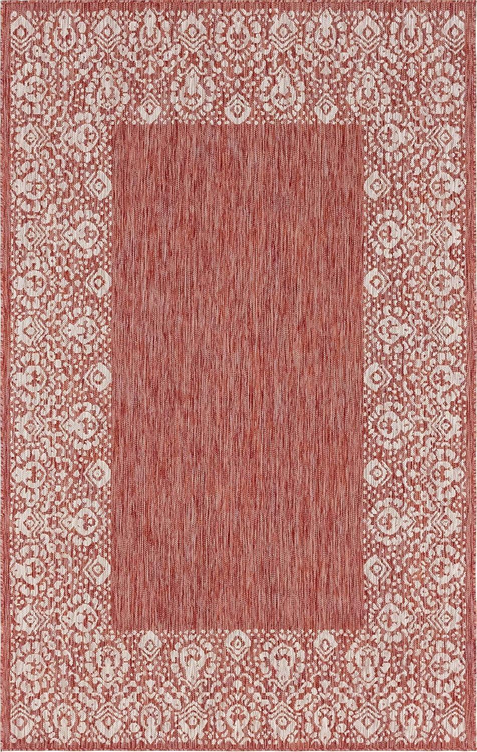 Unique Loom 5' 3 x 8' 0 Rectangle Indoor/Outdoor Border Rust Red Area Rug