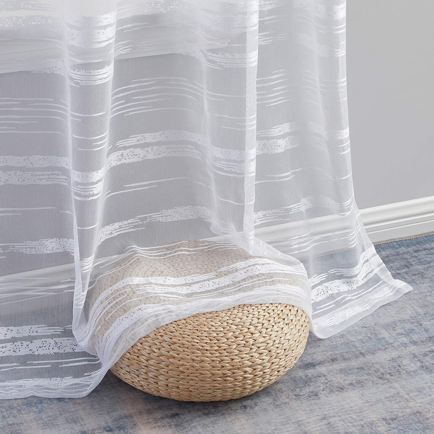 HLC.ME Broadway Stripe Decorative Semi Sheer Light Filtering Grommet Window Treatment Curtain Panels - Set of 2 - White, 54 W x 96 L