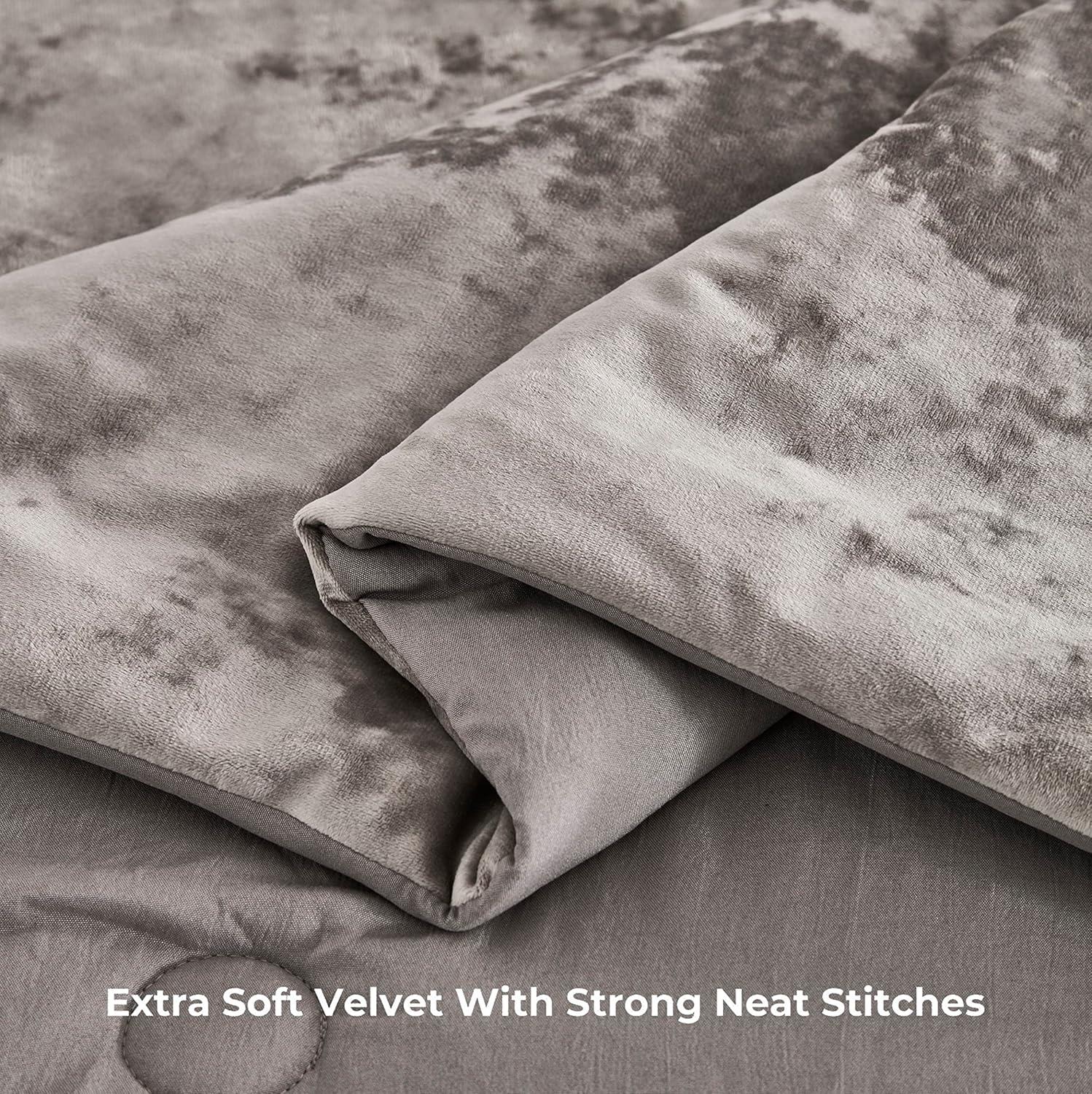 Chezmoi Collection Lux 3-Piece Pewter Gray Shimmer Velvet Bedding Set Full Size Lush Plush Velvet Comforter Set With Soft Brushed Microfiber Reverse
