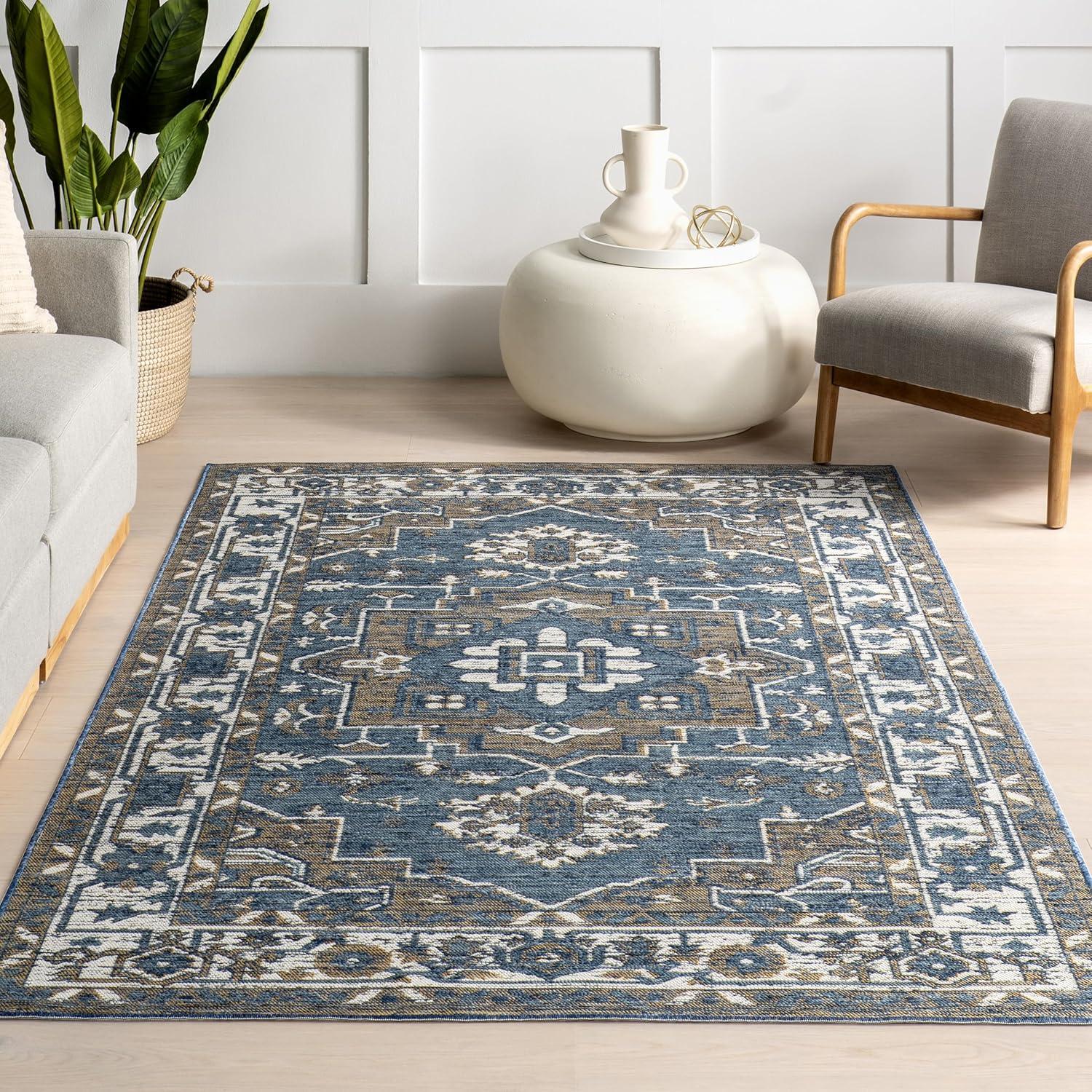 Nuloom Jamie Indoor/Outdoor Reversible Area Rug, 5' x 8', Cream & Blue