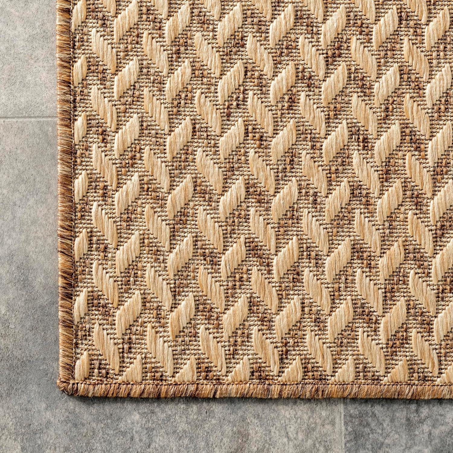 nuLOOM 4'x6' Camryn Abstract Herringbone Indoor and Outdoor Area Rug Beige: Geometric Flat Pile, Machine Made