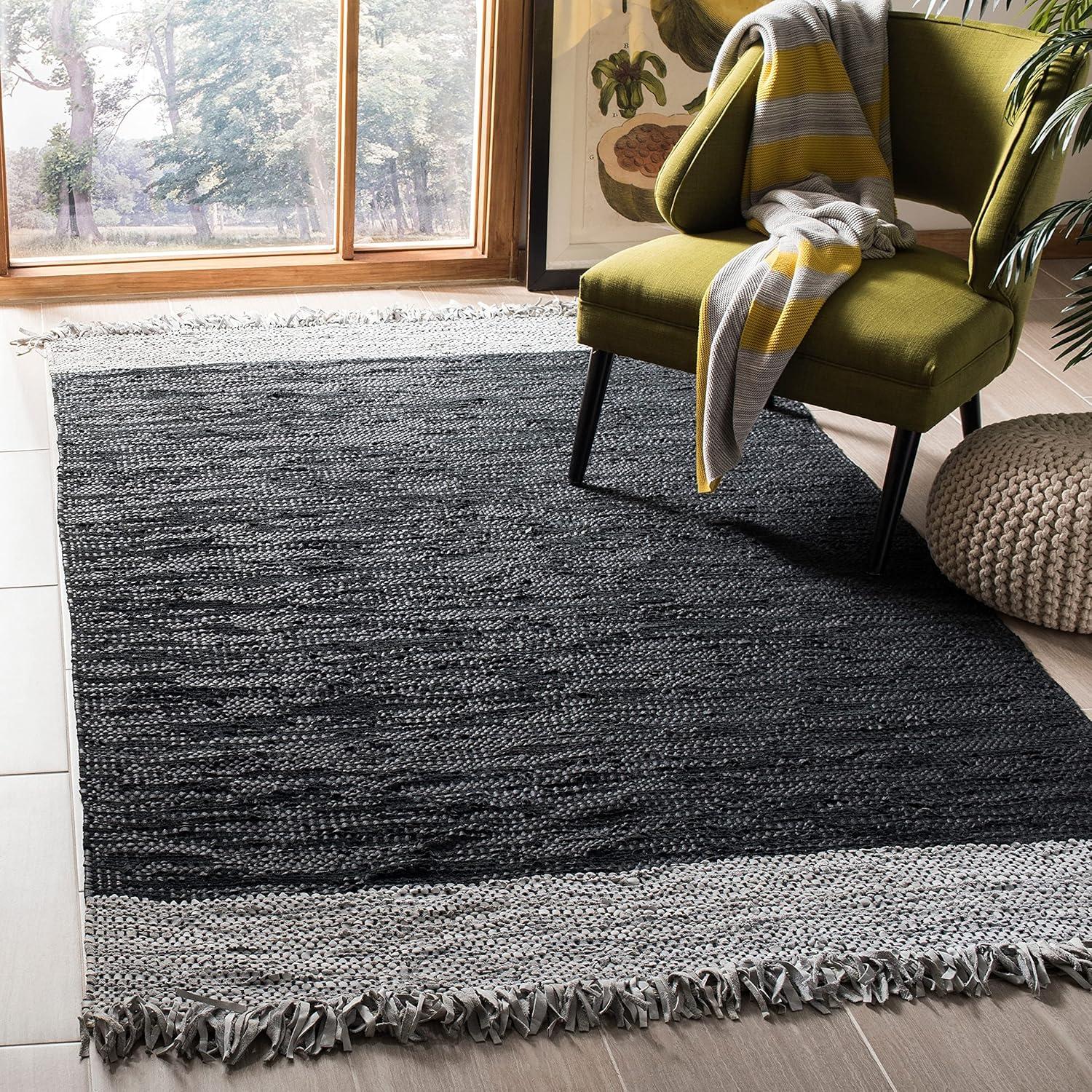 Vintage Leather VTL310 Hand Woven Indoor Accent Rug - Light Grey/Brown - 3'x5' - Safavieh